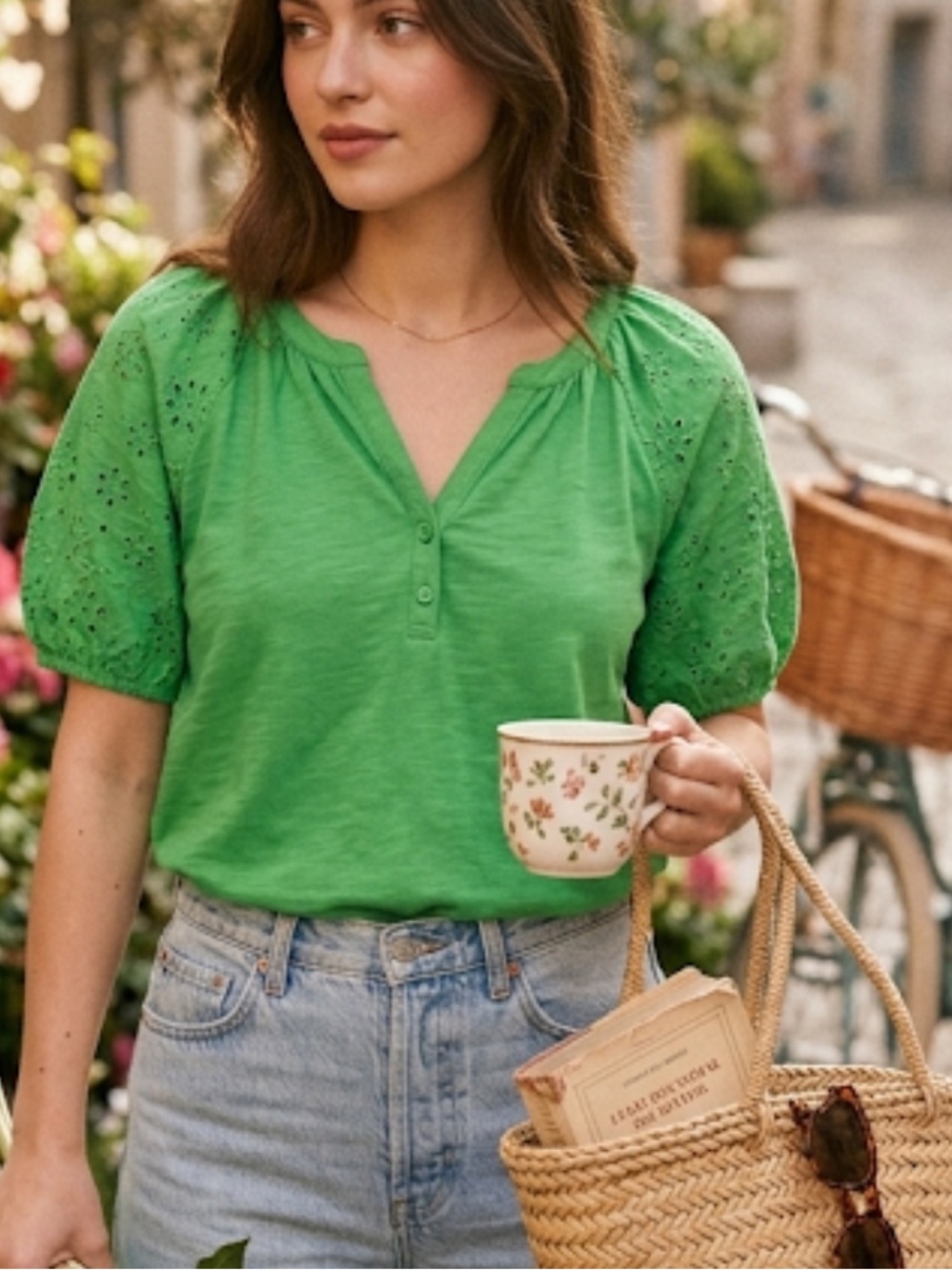 Lucky Brand top/blouse Green /Embroidered/ Summer/Beach/ NWT SIZE: L NWT